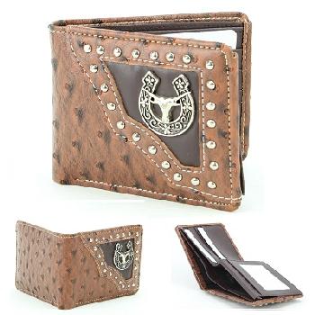Vegan Leather Wallet [Bifold] Western Horseshoe/Steer [BRWN]